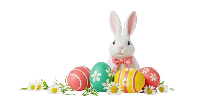 A easter bunny with decorated eggs. featuring Easter, bunny, rabbit. This image is ideal for use in various financial contexts.