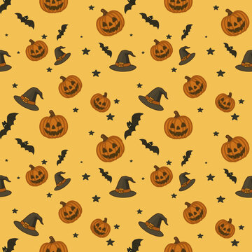 Halloween seamless pattern with pumpkins