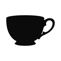 Simple black silhouette of a classic teacup with handle