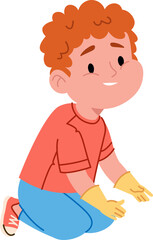 Child Kneeling with Gloves
