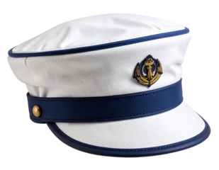 Classic White Sailor Hat with Blue Trim, Front Angle View