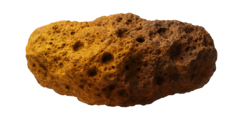 Limonite ore fragment with earthy, yellow to brown coloration and porous texture