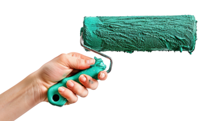 A hand holding green paint roller. featuring paint, painting, roller. This image is ideal for use in various financial contexts.