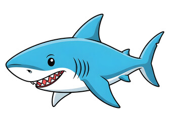 Fototapeta premium A friendly cartoon shark smiling with sharp teeth. A cute and fun illustration of a marine predator, suitable for kids' designs, mascots, or ocean-themed projects.