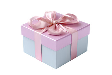 Elegant Square Gift Box with Satin Ribbon Bow, Front-Facing Angle, Isolated on Transparent Background
