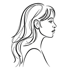 Elegant profile sketch of a woman with flowing hair