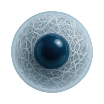Nucleus with large nucleolus and evenly distributed chromatin network