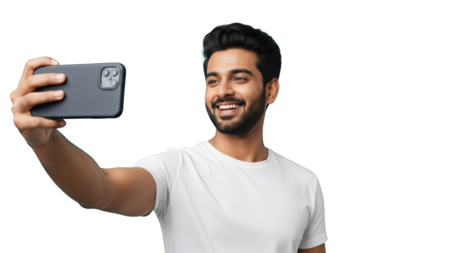 A happy man taking selfie photo. featuring selfie, man, smartphone. This image is ideal for use in various financial contexts. - Powered by Adobe