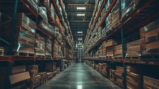 The aisle of a overfilled warehouse that goes on forever, Generative AI Videos.