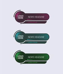 A collection of three editable vector lower‑third templates in purple, teal, and green gradient schemes
