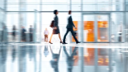 Blurred business people walking in a modern office