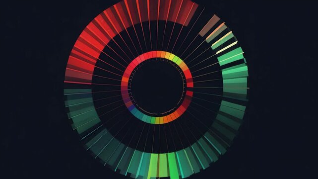 A retro-futurist symmetrical circle a different segments, segments go from red to green, visualise score, Generative AI Videos.