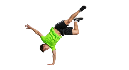 Athletic Male Breakdancer Performing a Dynamic Handstand Move PNG
