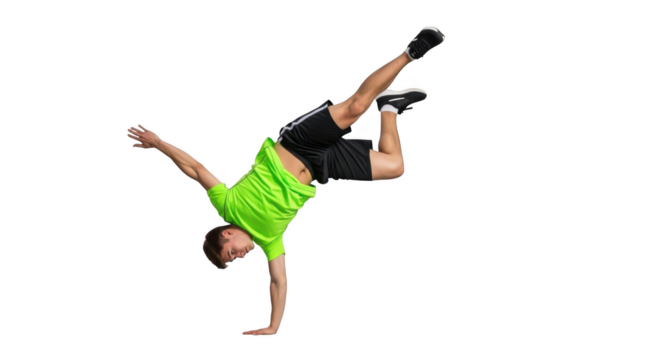 Athletic Male Breakdancer Performing a Dynamic Handstand Move PNG