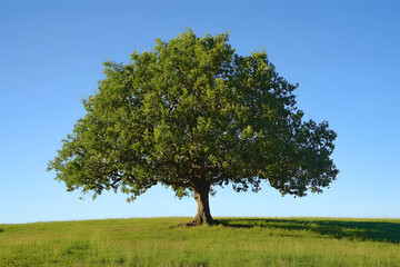 Obraz premium a lone tree in a grassy field with a blue sky