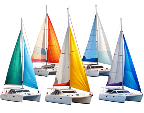  - “Collection of Modern Catamaran Sailboats with Colorful Sails, Transparent PNG