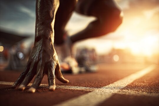 Runner poised at starting line