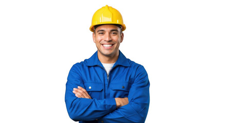 A smiling construction worker with yellow helmet. featuring worker, construction, builder. This image is ideal for use in various financial contexts.