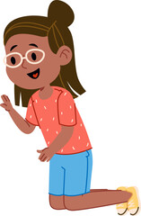 Smiling Girl Kneeling with Glasses