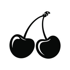 Simple black silhouette of two cherries on a stem