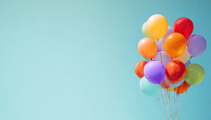 Colorful balloons against a pale blue sky