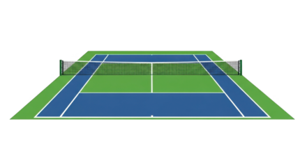 Blue Tennis CourtPNG With Green Grass Net And White Lines Background