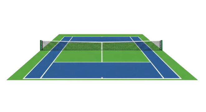Blue Tennis CourtPNG With Green Grass Net And White Lines Background