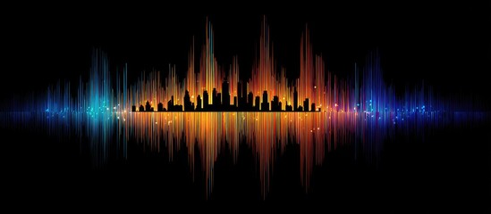 Abstract cityscape with vibrant audio waves