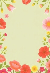 Fototapeta premium Watercolor Floral Border Design: Hand-Painted Botanical Illustration with Colorful Pink and Red Blossoms for Spring Invitation Background and Creative Stationery Decor