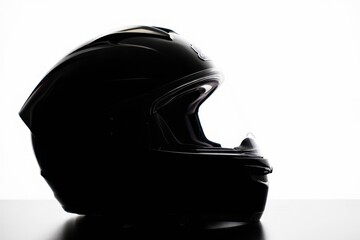 Sleek black motorcycle helmet sitting coolly isolated on white background.