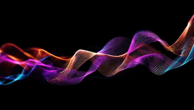 Abstract swirling lines of vibrant color on a black background