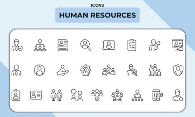 Human Resources Line Icons Pack – Outline Icons for Recruitment, Employee Management, HR Processes & Team Development