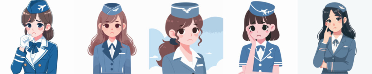 sad expression flight attendant character vector