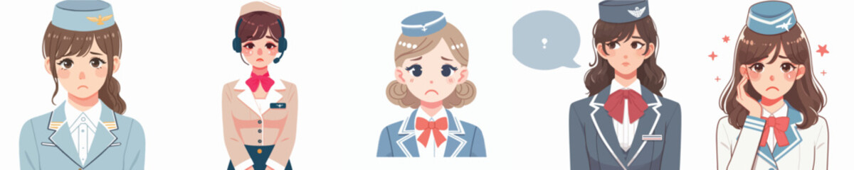 sad expression flight attendant character vector