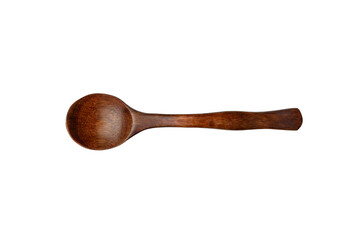 Top View of a Rustic Wooden Spoon Isolated on Transparent Background