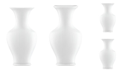 Elegant minimalism, three white vases in striking contrast against a black background