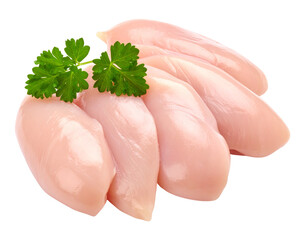 Raw chicken breast fillets with parsley on transparent background