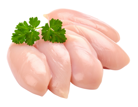 Raw chicken breast fillets with parsley on transparent background