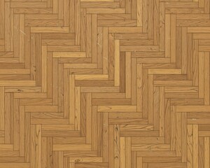 A detailed top-down view of a traditional wooden floor with a natural golden oak herringbone parquet pattern
