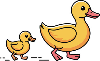 Fototapeta premium A mother duck and her little duckling, a tender moment illustrating parenting in the animal kingdom