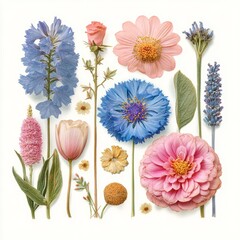 Beautiful Arrangement of Colorful Blossoms and Delicate Floral Elements for Design