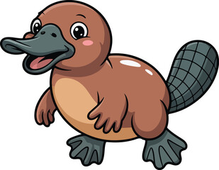 Fototapeta premium An adorable cartoon platypus with its beak and beaver tail. The platypus is walking, happy and cute