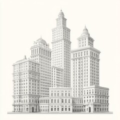 Classic Architectural Design of Tall Buildings in a Cityscape Illustration