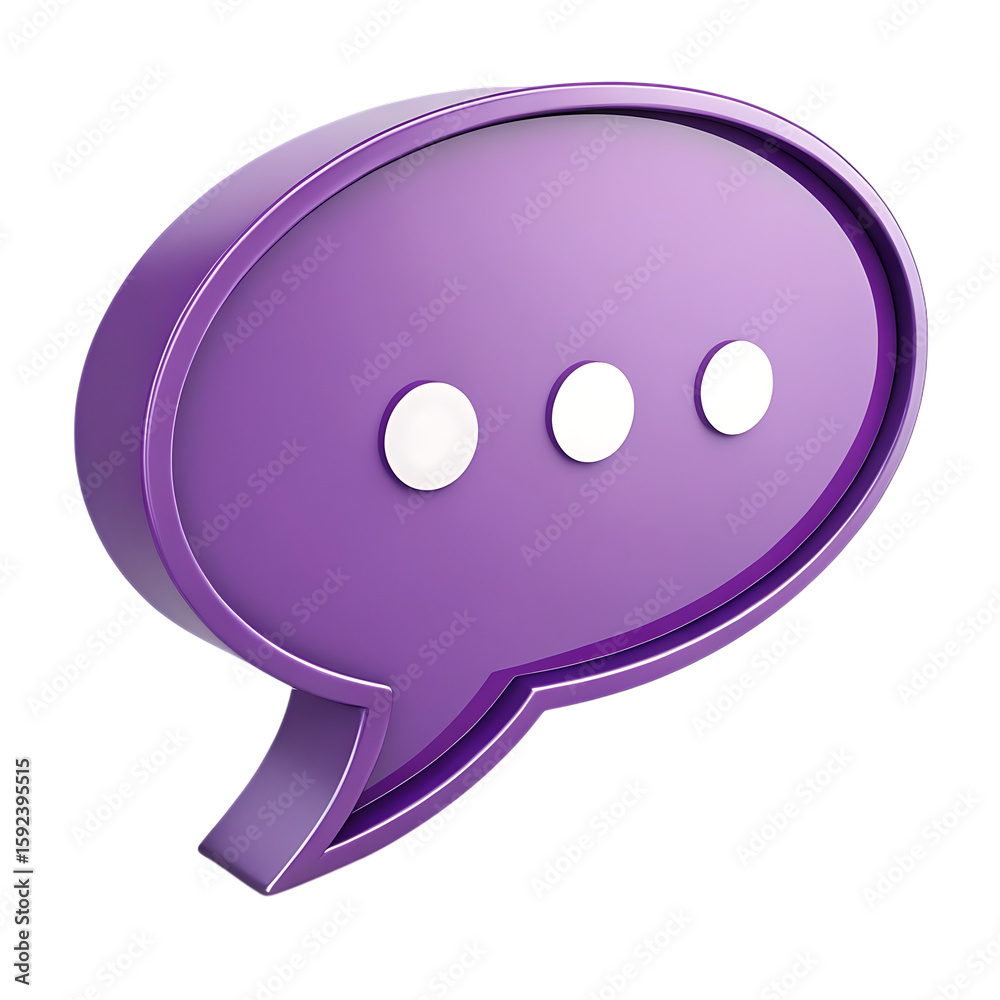 Fototapete a purple speech bubble with three white dots inside on a black background in a rendered style create