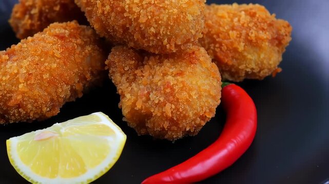 Crispy fried food with lemon
