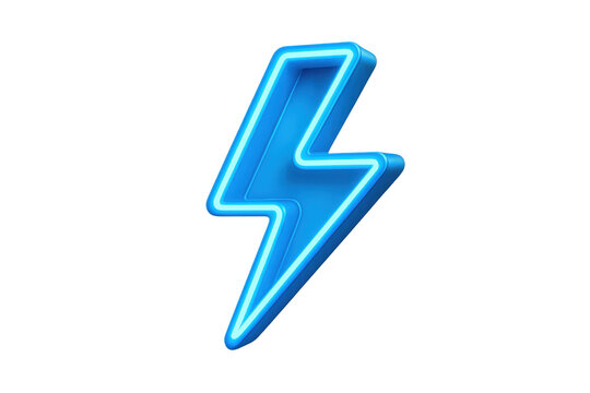 Electric blue neon lightning bolt flashing against transparent backdrop, symbolizing power surge and dynamic energy transmission - Powered by Adobe