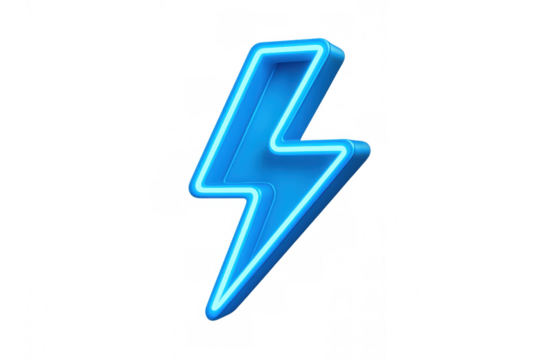 Electric blue neon lightning bolt flashing against transparent backdrop, symbolizing power surge and dynamic energy transmission - Powered by Adobe