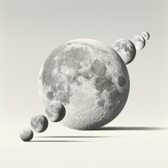 Surreal Lunar Phases with Celestial Bodies in Monochrome Artistry