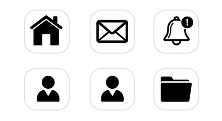 Bold Flat UI Icons Set – Home, Mail, Notification, Profile