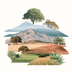 Serenity in Layers of Nature Featuring Mountains, Trees, and Fields of Tranquility